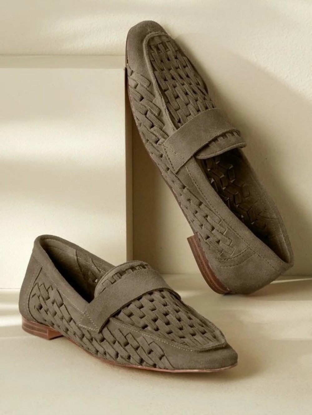 Womens DIBA. True Olive Woven Suede Loafers